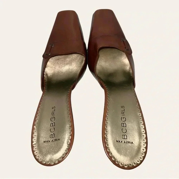 Women’s BCBGIRLS MAXAZRIA SQUARE TWO HEELS BLOCK HEEL COGNAC IN COLOR‎ SIZE 7B - Picture 7 of 15